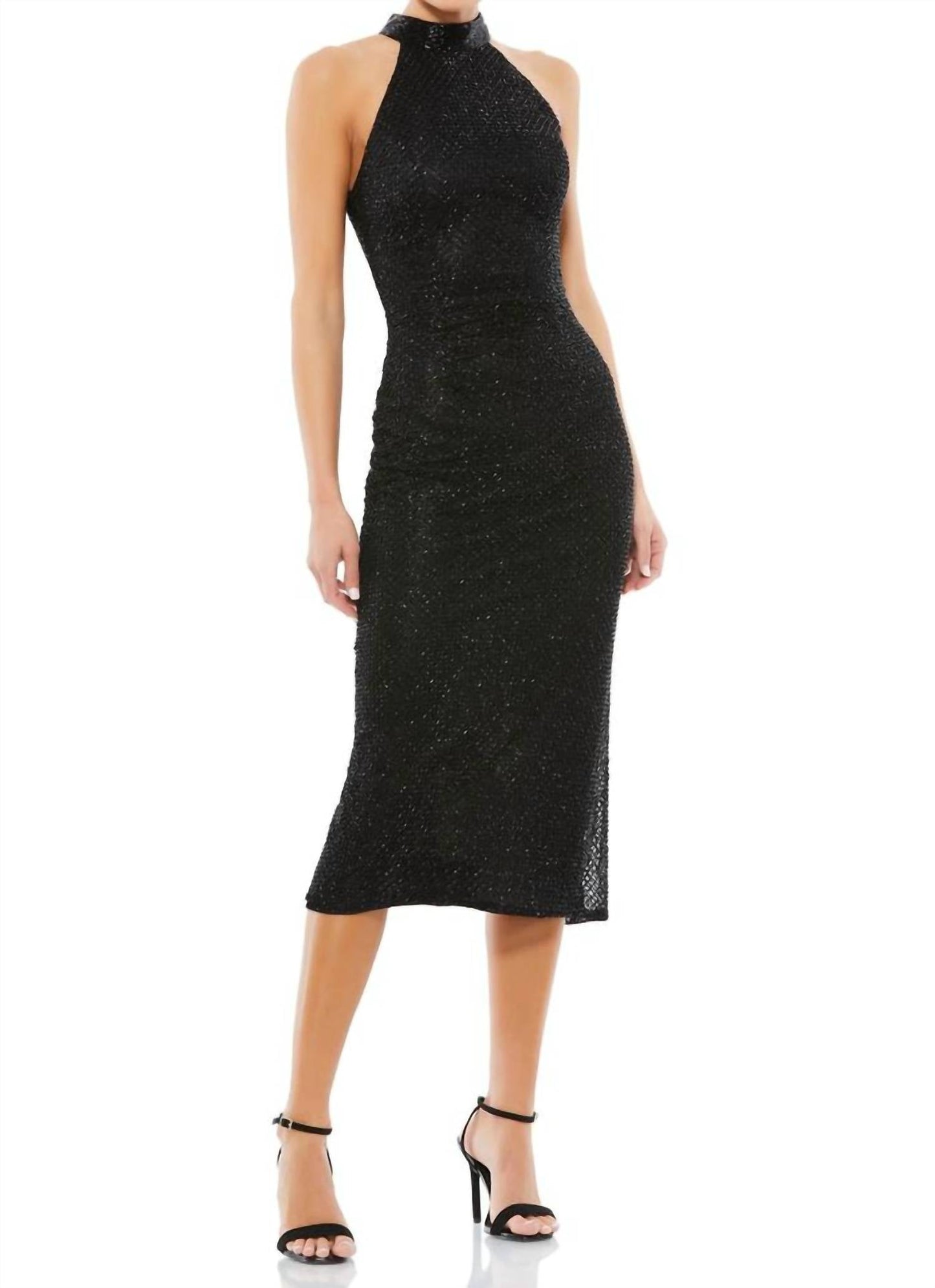 Mac Duggal - High Neck Halter Sleeveless Midi Dress