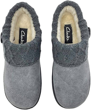 Clarks - Women's Slipper Suede Leather Knitted Collar Clog Slippers