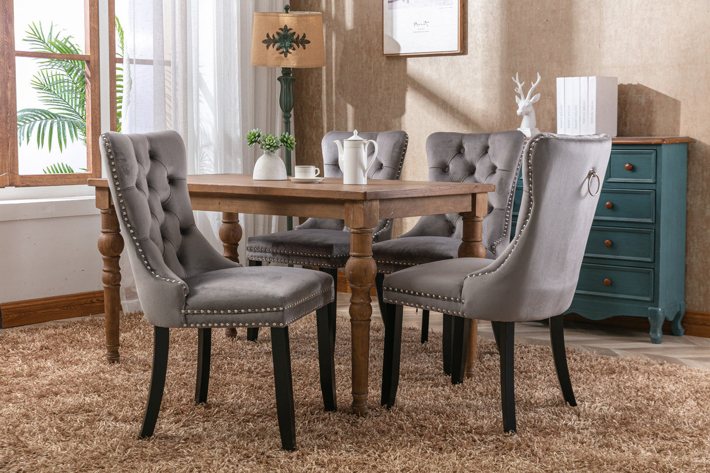 Nikki Collection Modern Velvet Upholstered Dining Chair Set