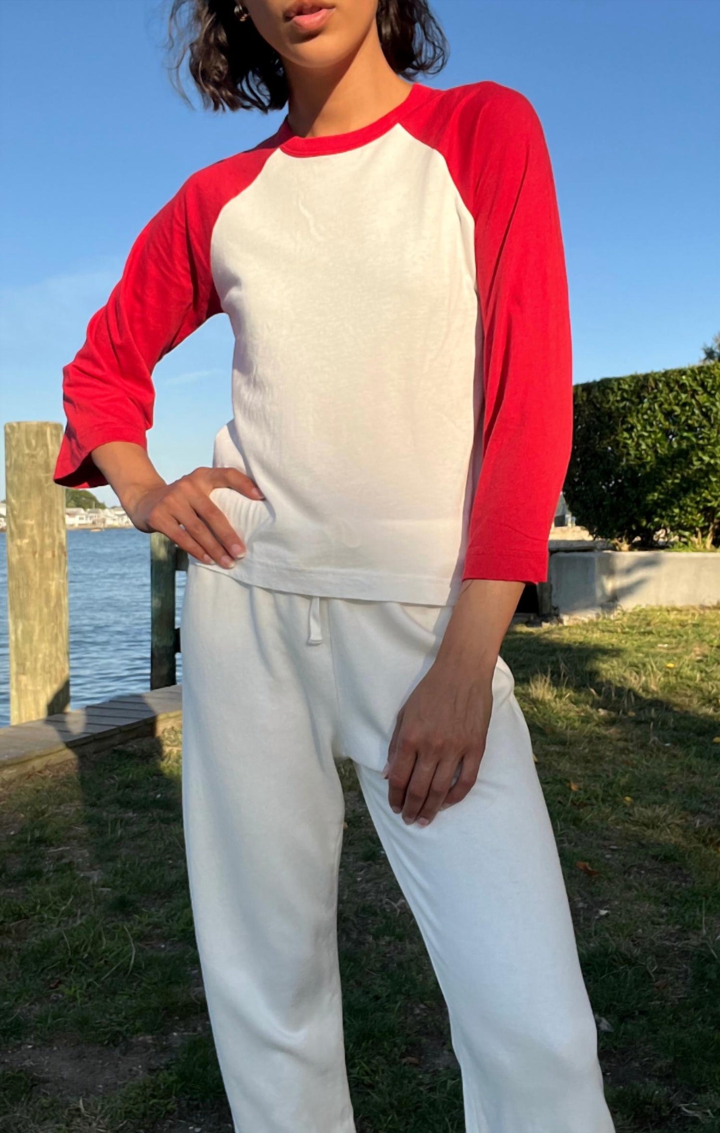 Bobi - Color Block Crew Neck Raglan Top