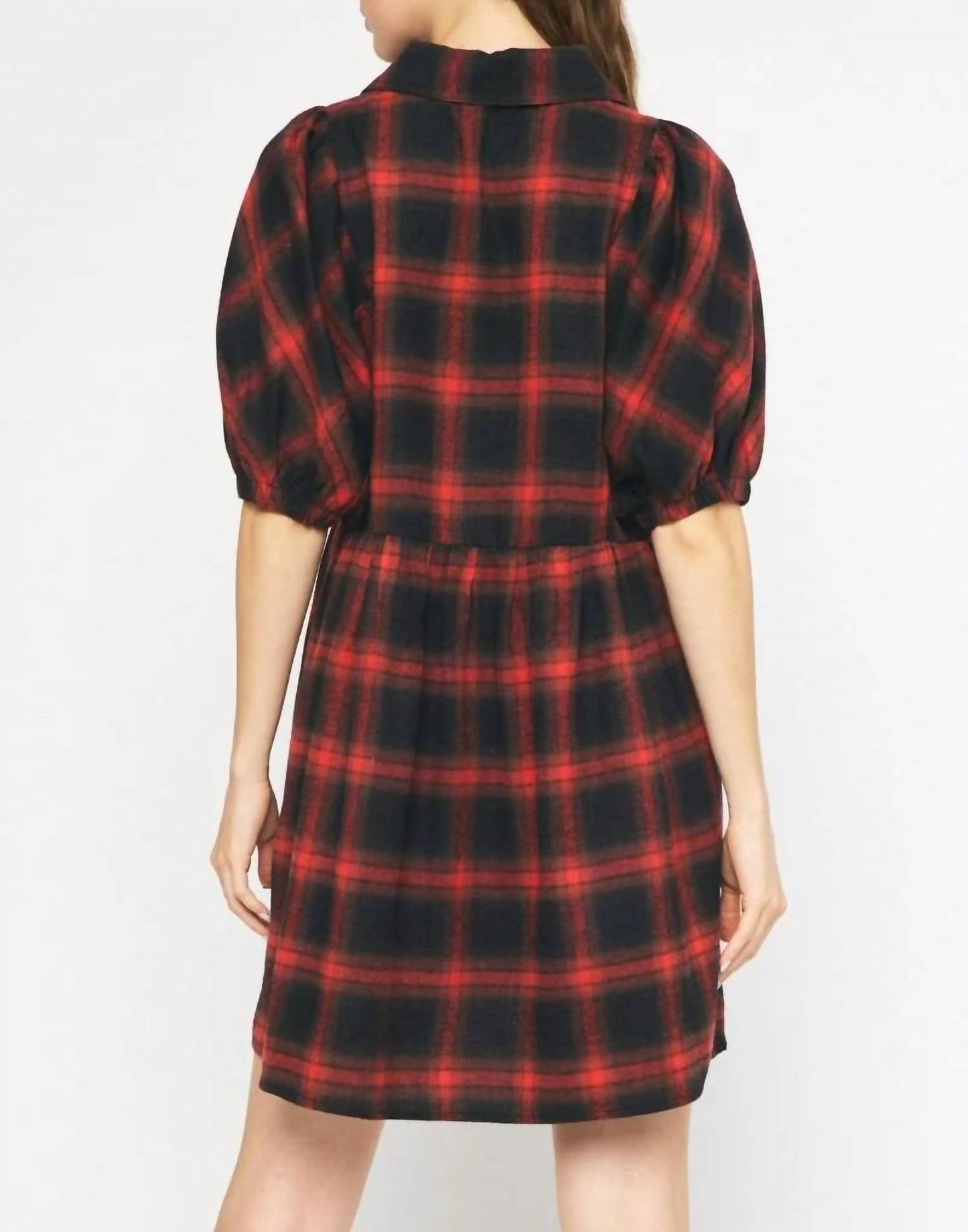 Entro - Plaid Puff Sleeve Dress