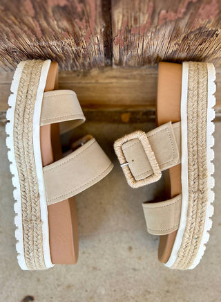 Mia - Suede Raffia Platform Sandals