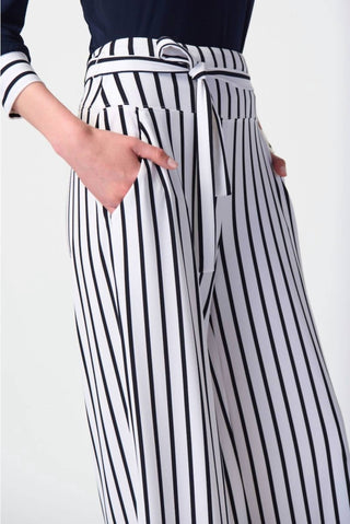 Joseph Ribkoff - Striped High-waist Belted Wide-leg Pants