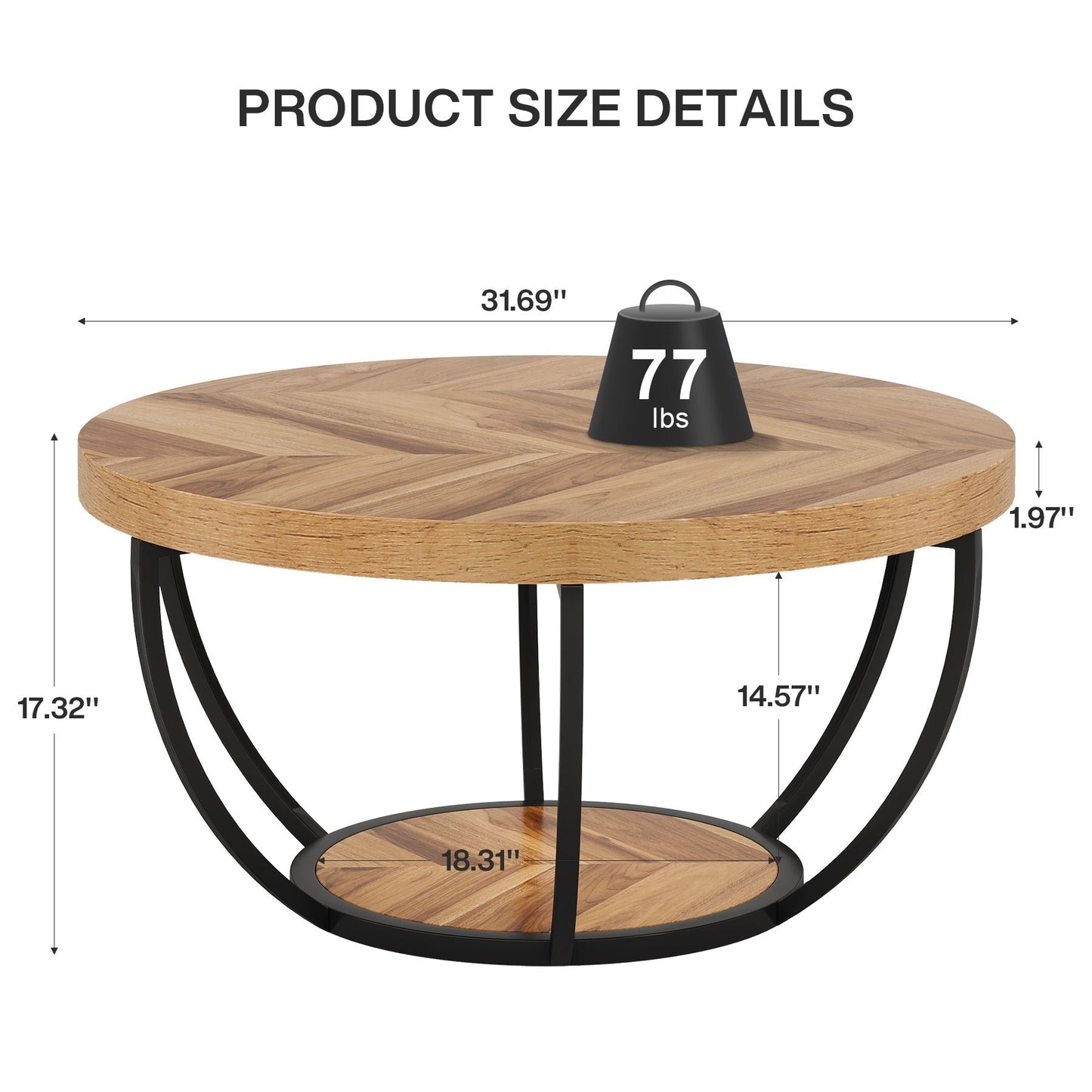 2 Tier Circle Coffee Table With Storage Shelves