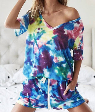 Bibi - Waffle Tie Dye V-neck Top