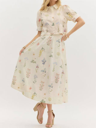 Entro - Carolina Botanic Print Midi Skirt