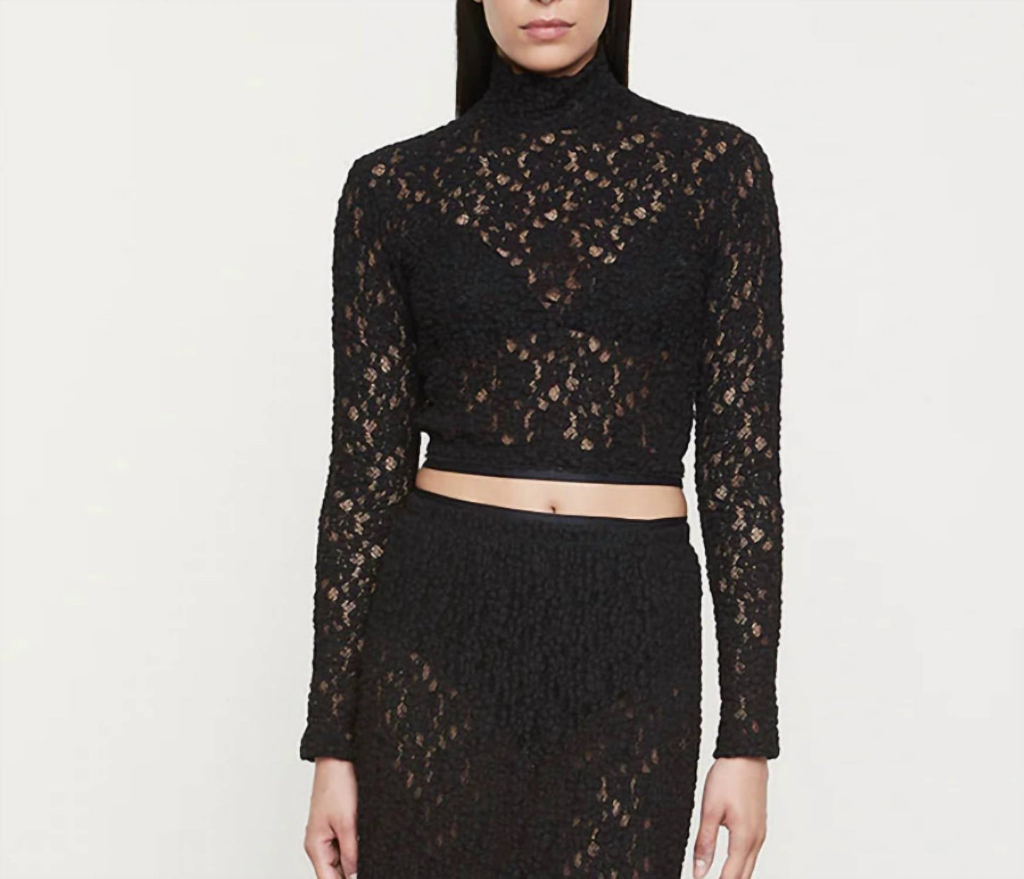 Enza Costa - Puckered Lace Long Sleeve Mockneck