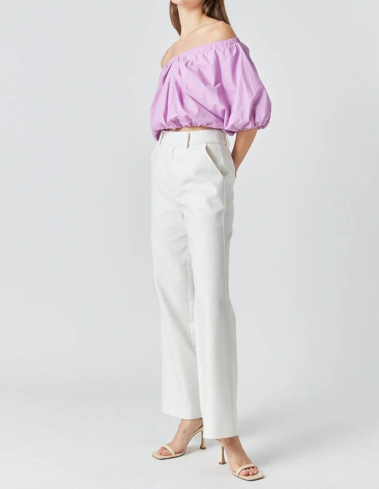 Endless Rose - Cropped V-neck Puff Sleeve Top