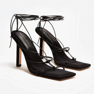 Good American - Women's Caged Square Toe Strappy Neoprene Heels