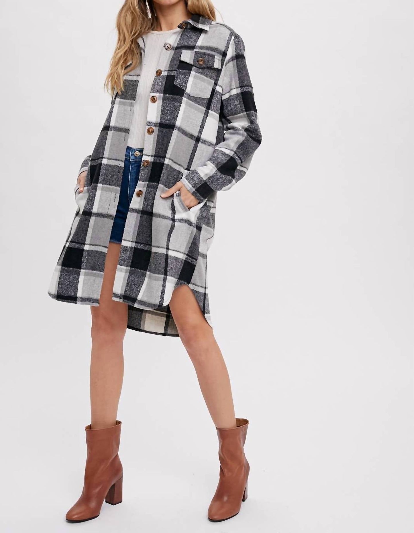 Bluivy - Women's Flannel Plaid Longline Shacket