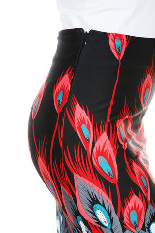 White Mark - Feather Print Pencil Skirt