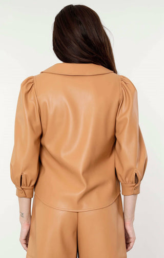 Dolce Cabo - Hollie Faux Leather Blouse with Puff Sleeves