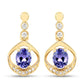 0.76 Carat Genuine Tanzanite and White Diamond 14K Yellow Gold Earrings
