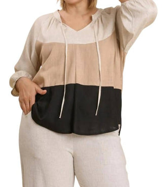 Umgee - Color Block Balloon Sleeve Top