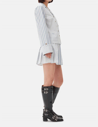 Ganni - Stripe Cotton Pleated Mini Skirt
