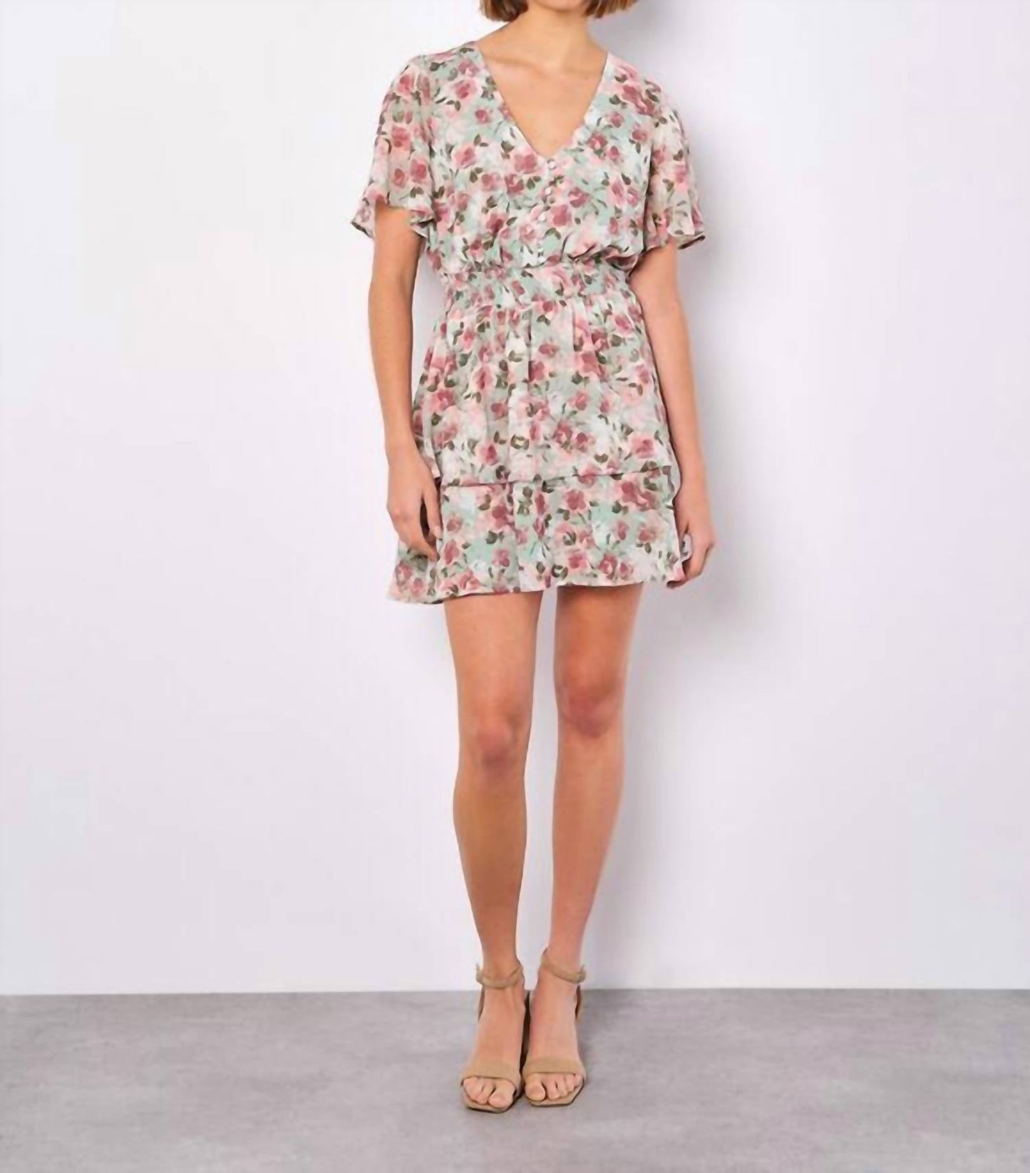 Apricot - Watercolor Floral Chiffon Dress