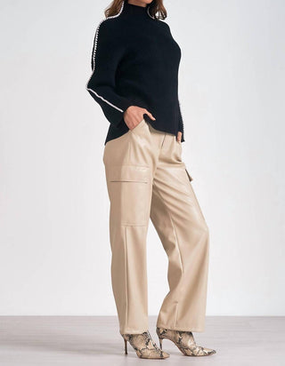 Elan - Whipstitch Sleeve High Neck Sweater