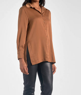 Elan - Button Down High Slit Blouse
