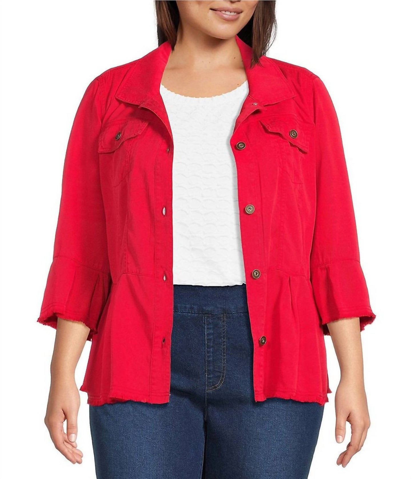 Multiples - 3/4 Sleeve Button Front Peplum Jacket