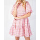 Bns - Printed Puff Sleeves Mini Ruffle Dress