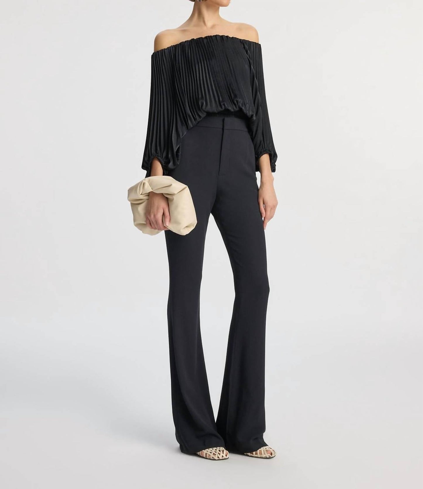 A.L.C. - Sienna Satin Pleated Off Shoulder Top