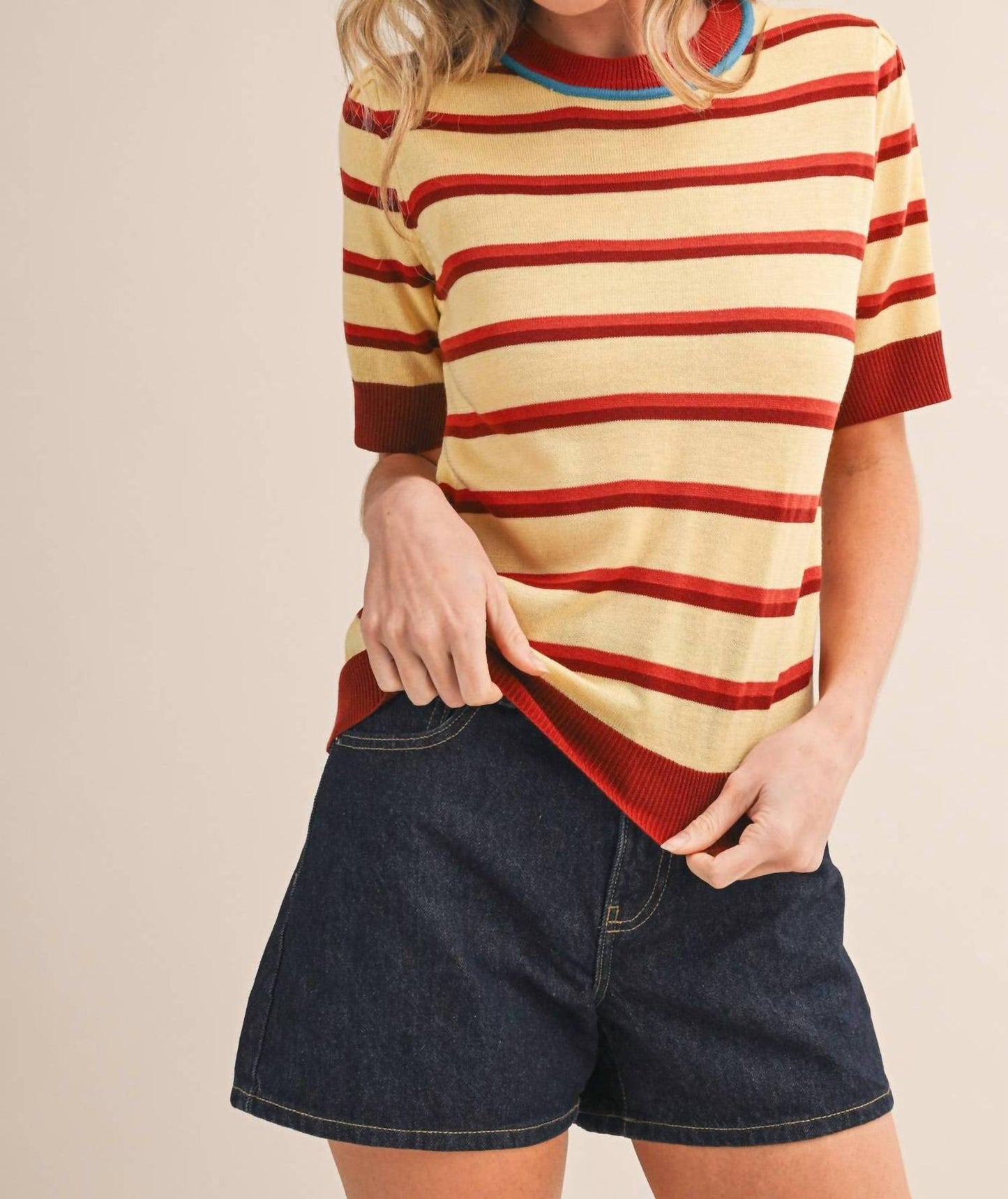 &Merci - Striped Short Sleeve Sweater