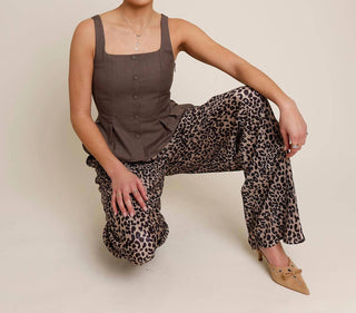 Anniewear - Leopard Print Fancy Wide Leg Pants