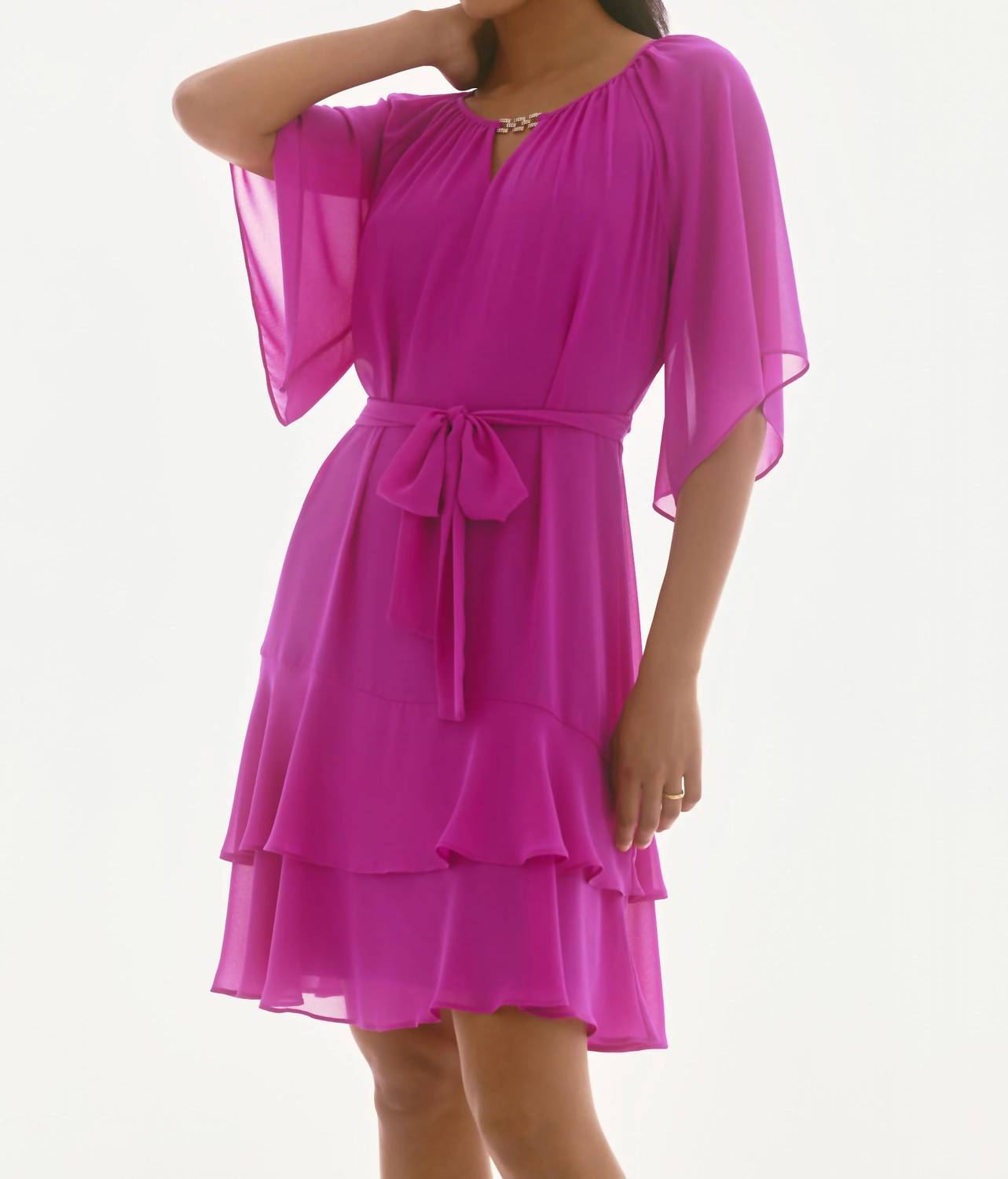 Joseph Ribkoff - Tiered Ruffle Chiffon Midi Dress