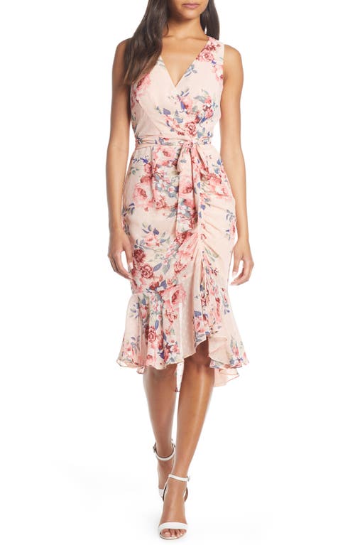 Eliza J Floral Ruched Chiffon Faux Wrap Dress Blush Size 10