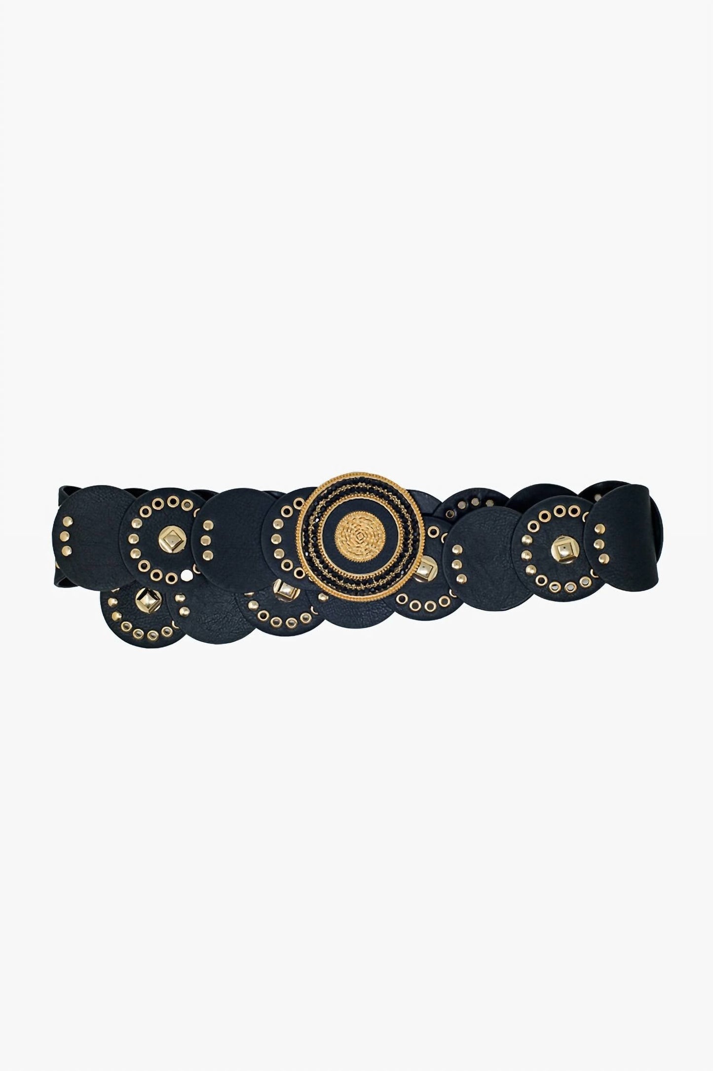 Q2 - Women's Rhinestone Vegan Leather Round Buckle Belt