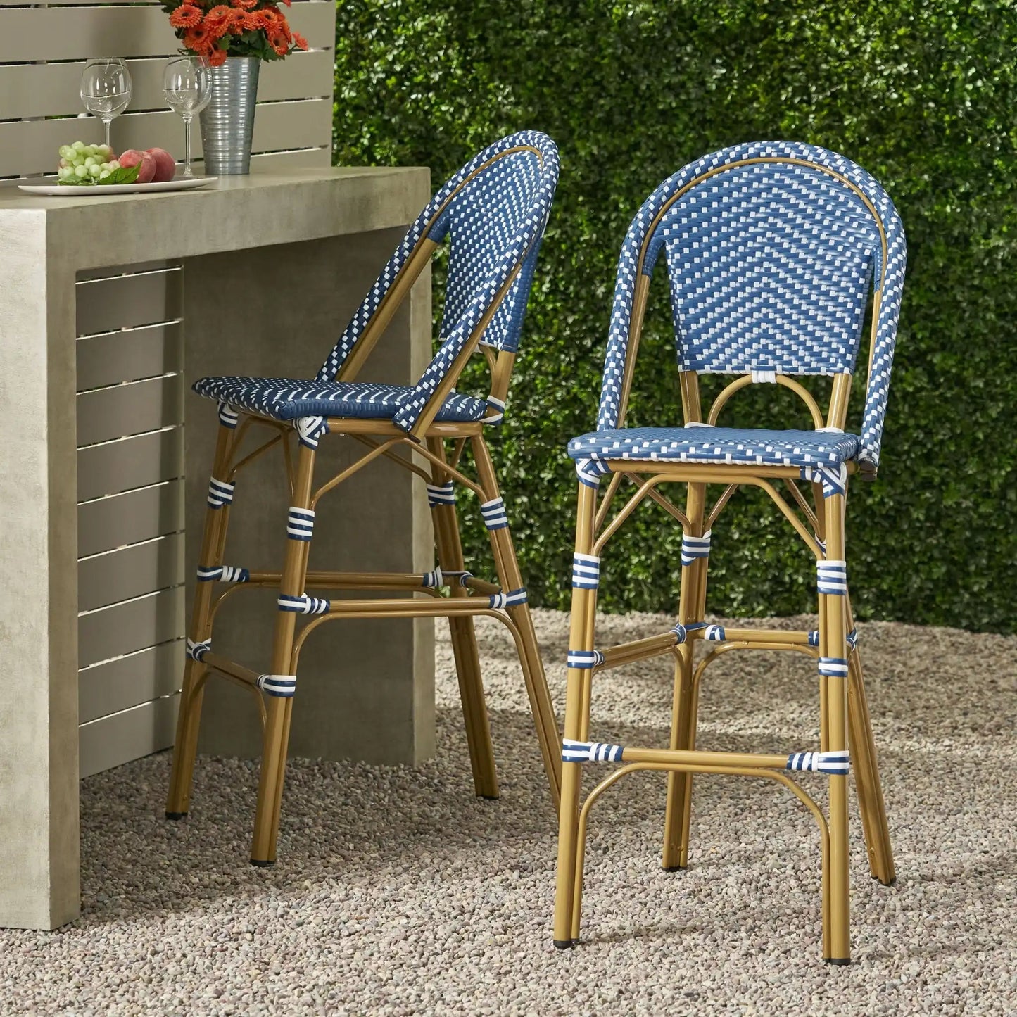 Outdoor PE Rattan French Barstool Set