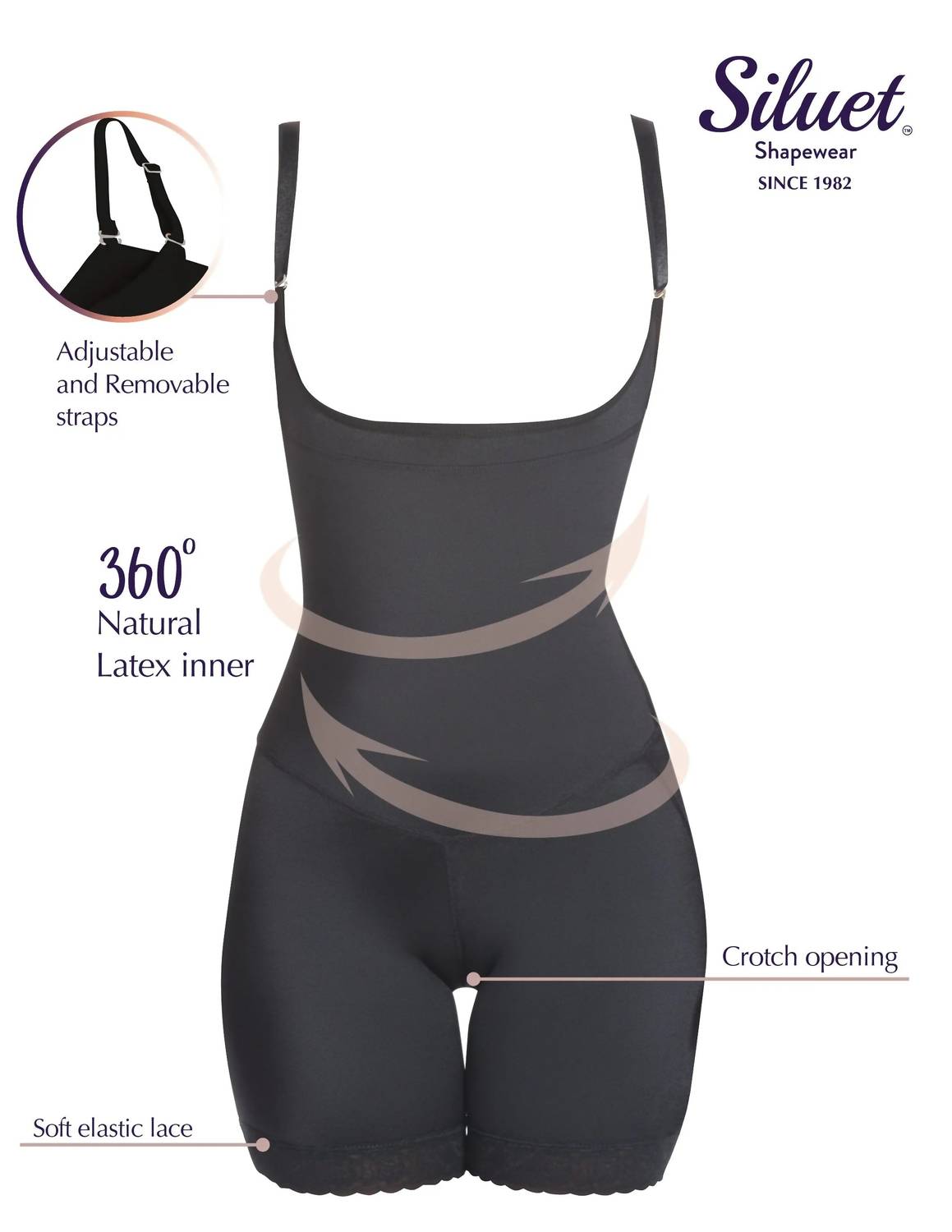 Siluets - Women's Thermal Latex Shaper Mid-thigh Style Without Zipper
