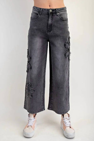 Easel - Wide Leg Denim Daisy Stretch Pants