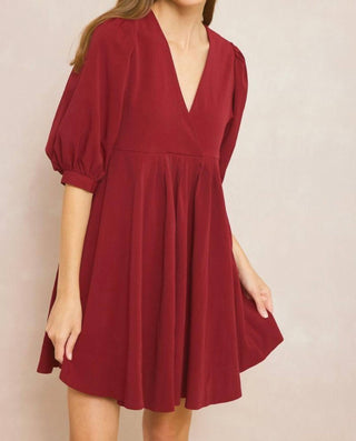 Entro - V Neck Baby Doll Dress