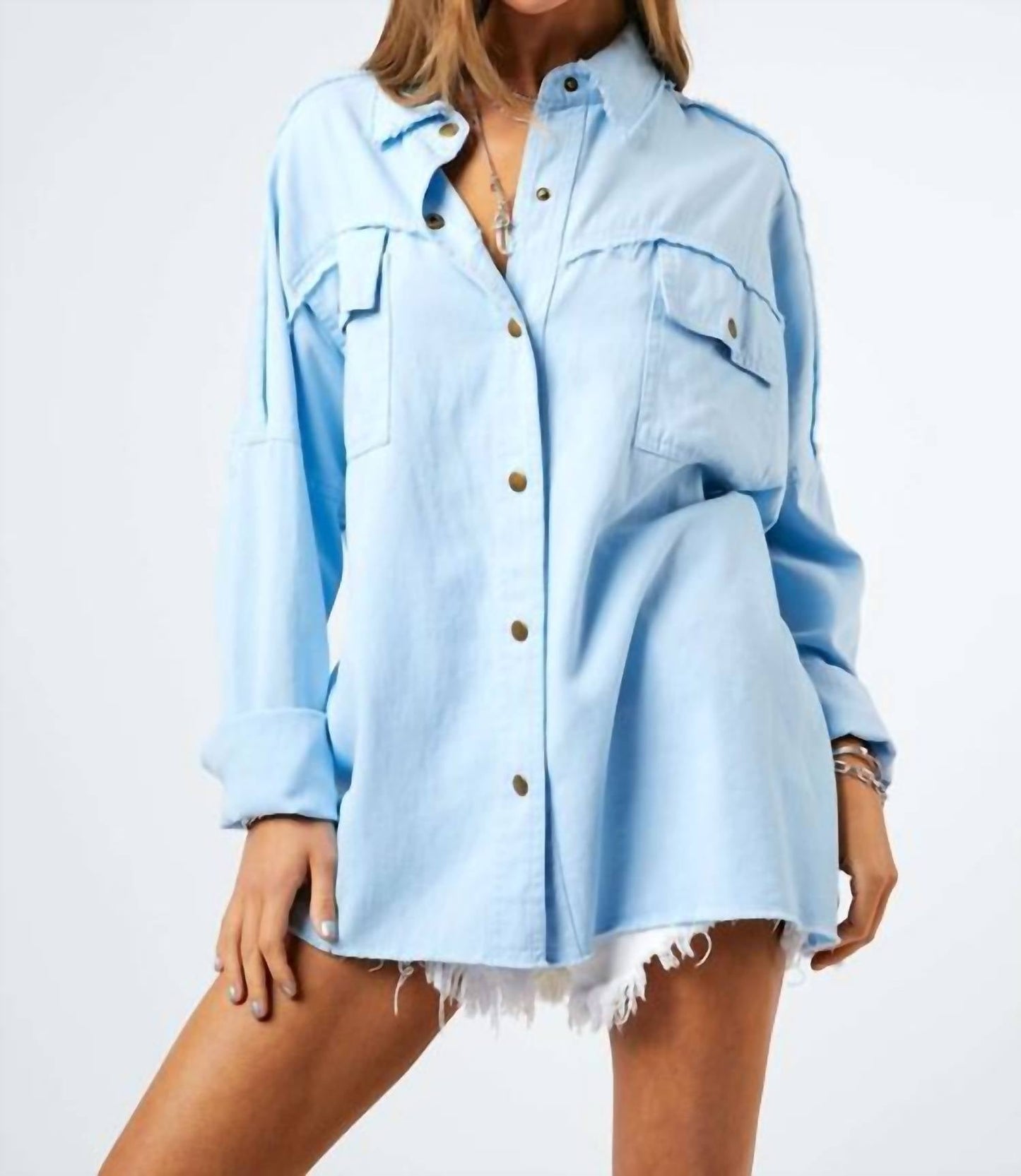 Davi & Dani - Multi Color Letters Fringed Hem Detail Shirt