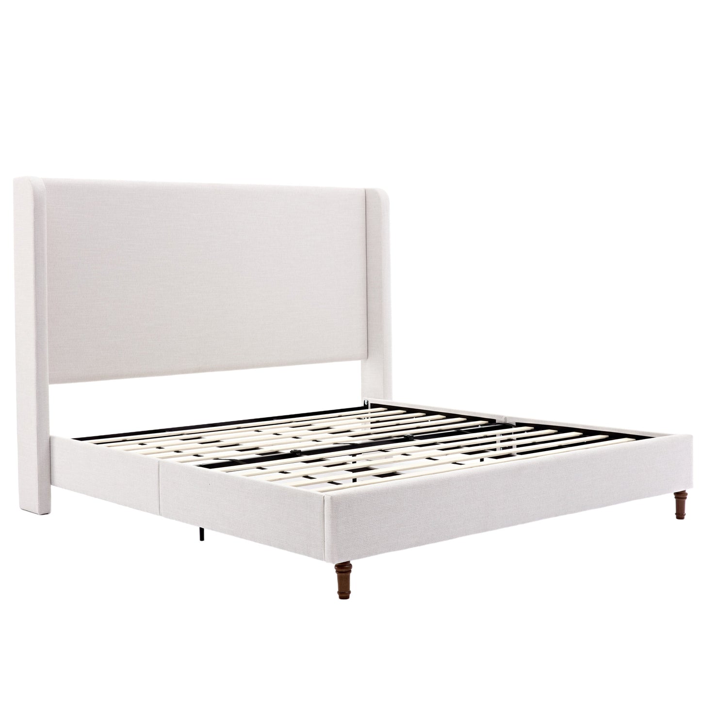 Harper Tall Headboard Upholstered Bed in Textured Ivory Canvas