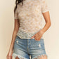 Trendsi - Davi & Dani Floral Mesh Mock Neck Short Sleeve Top