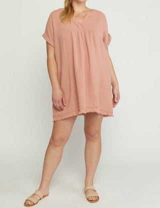 Entro - Frayed Cotton Gauze Pocket Dress - Plus