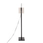 Arturo Contemporary Floor Lamp in Black Wood and Black Steel with Grey Fabric Shade