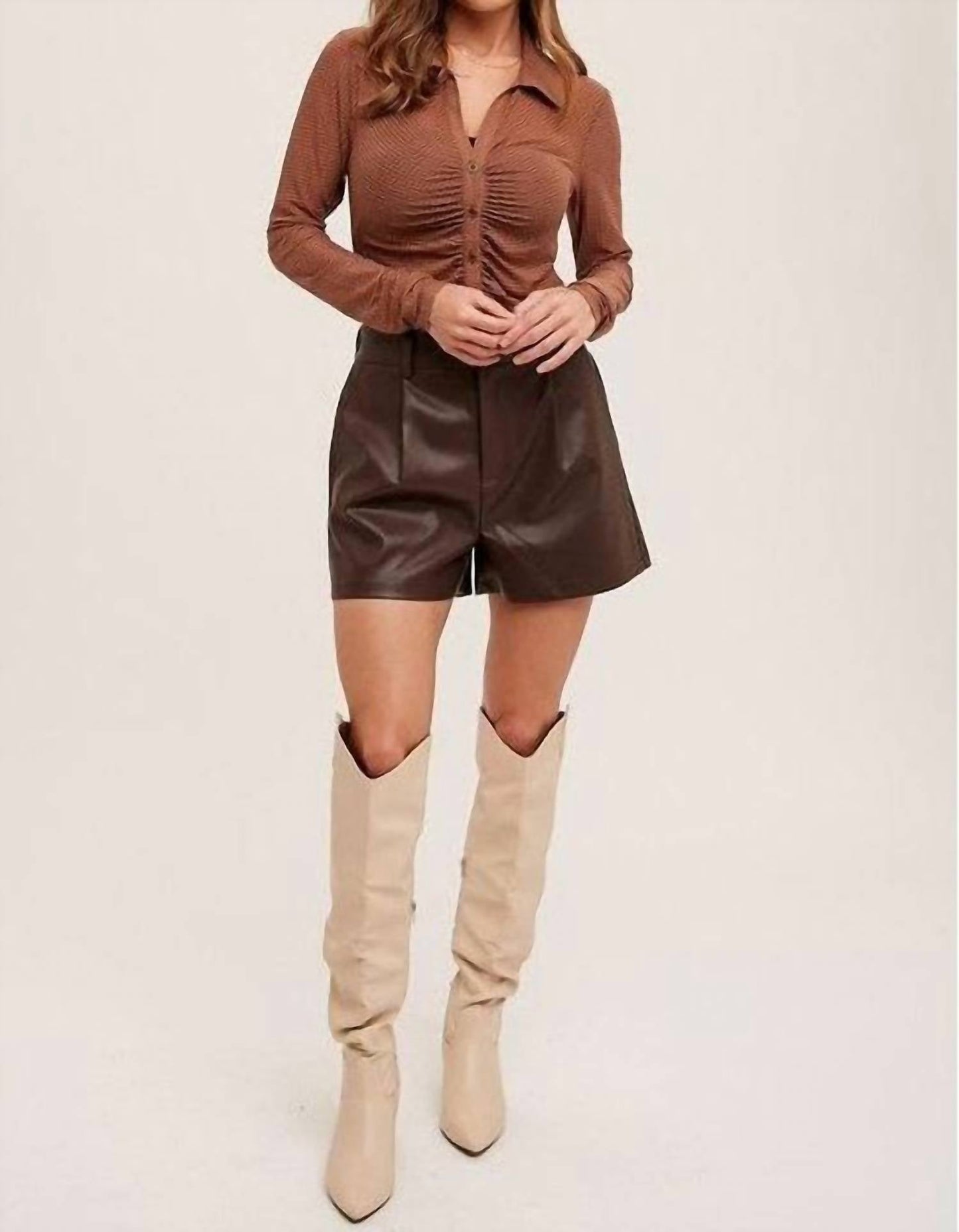 Hem & Thread - Faux Leather Pleated Shorts
