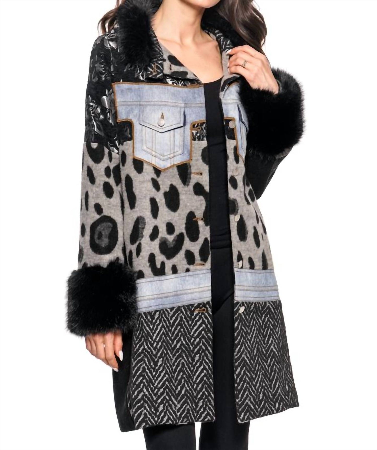 Adore - Mix Media Coat With Faux Fur