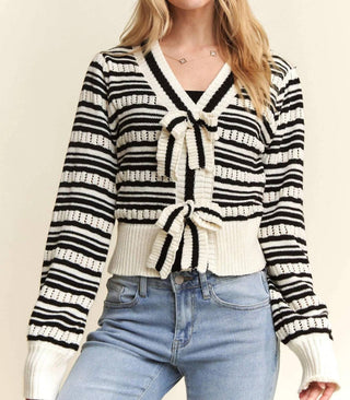 Trendsi - Adora Bow Tie Stripe Sweater Top