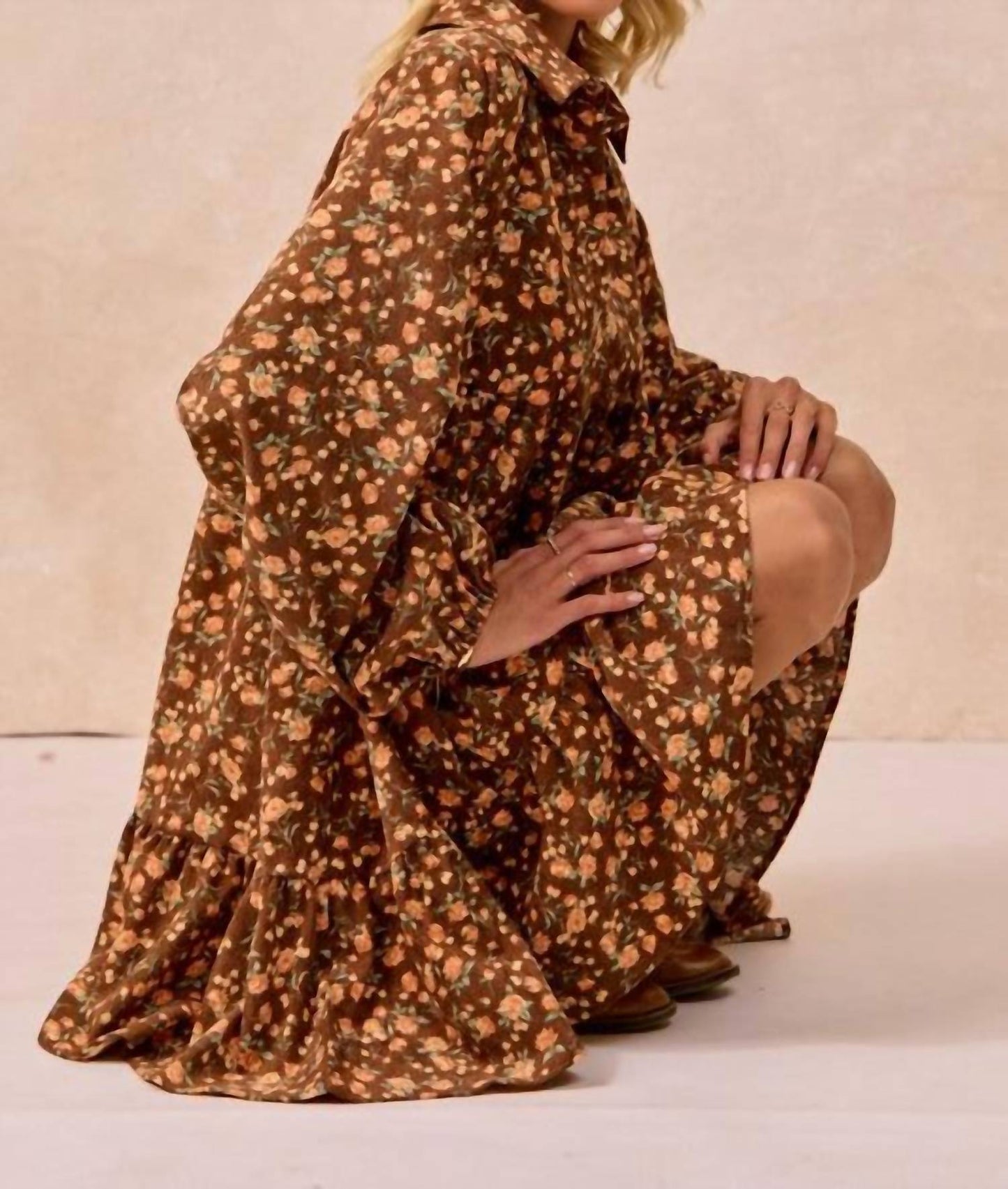 Bibi - Floral Print Corduroy Dress