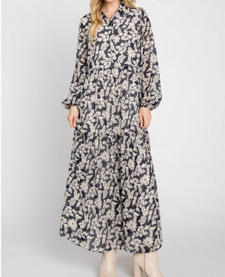 Calista - Oslo Long Sleeve Floral Patterned Tiered Midi Dress