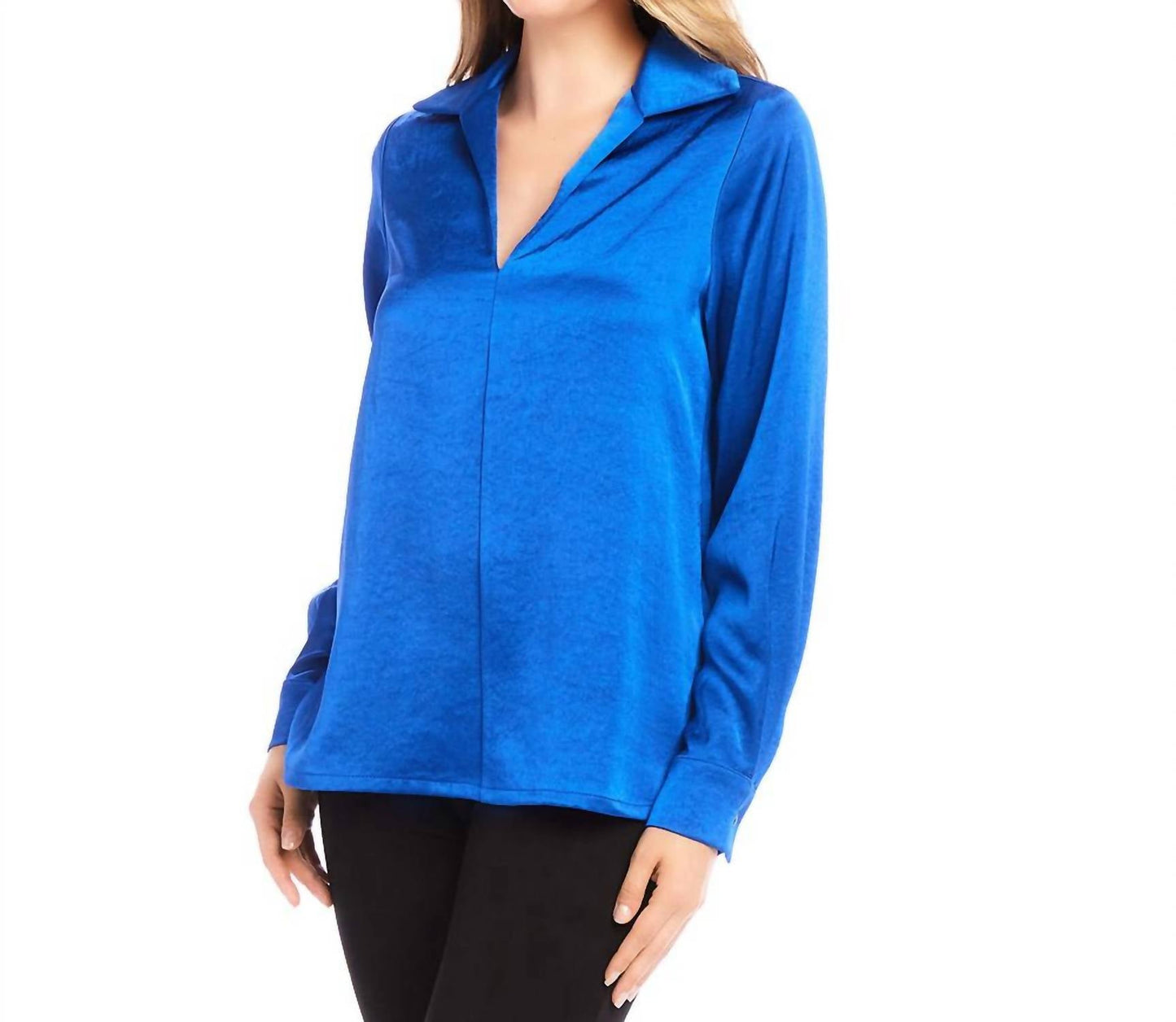 Karen Kane - Satin Collared Long Sleeve Blouse