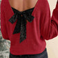 Aapparella - Leopard Back Bow V Neck Blouse
