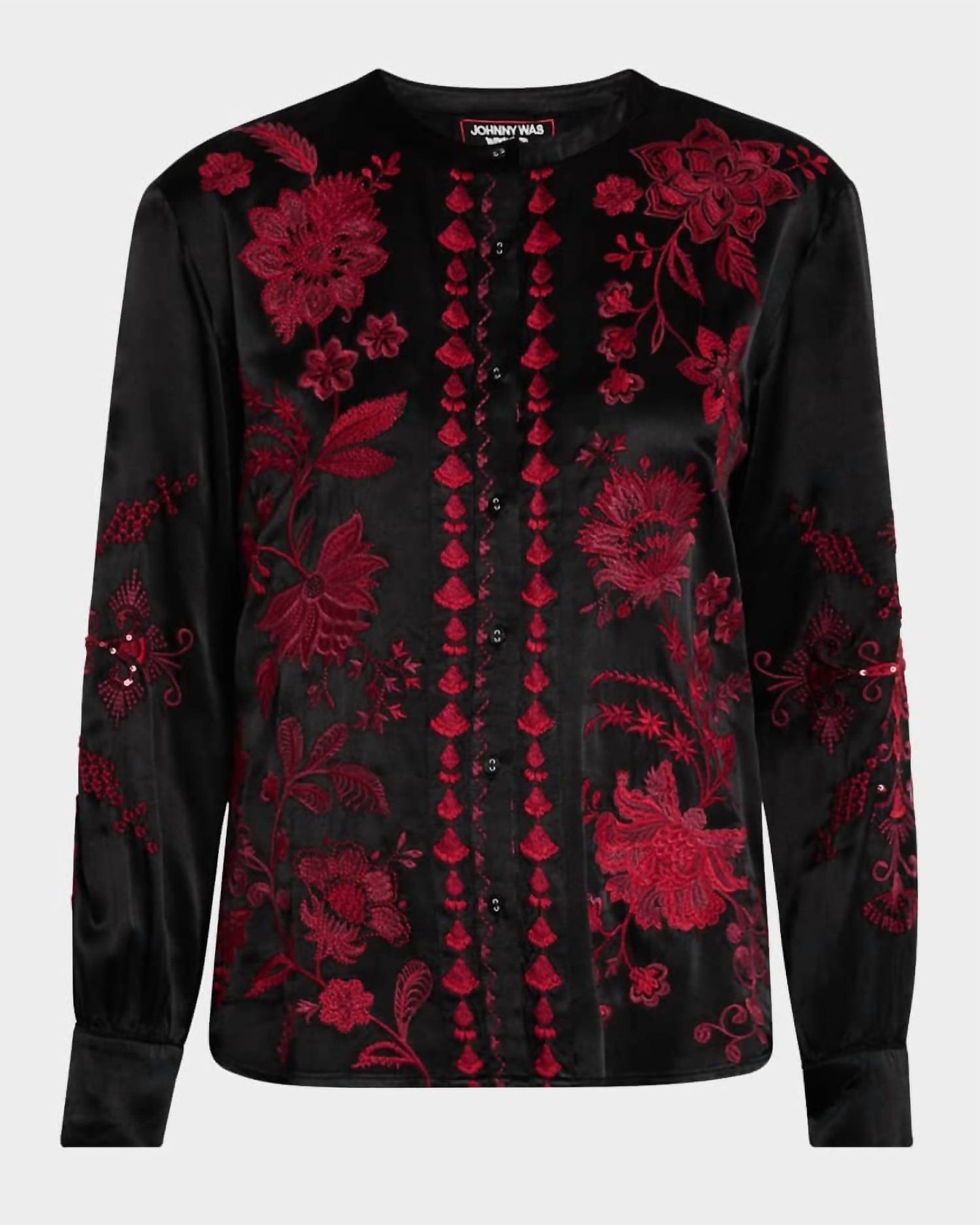 Johnny Was - Annalina Sequin Floral-Embroidered Shirt