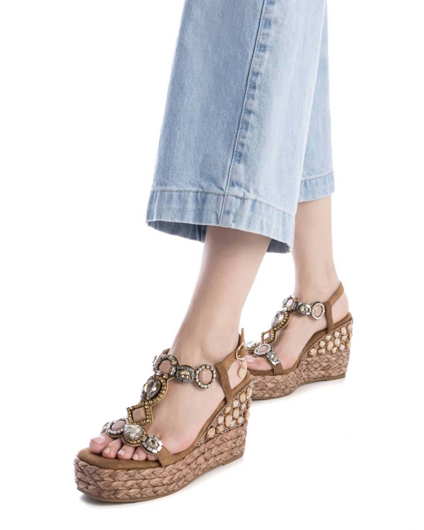 Xti - Women's Gemstone Embellished Wedge Sandals