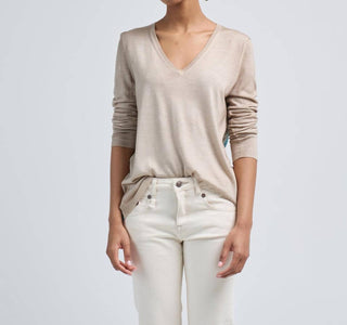 Avant Toi - V Neck Pullover With Watercolor Print Back Silk Top