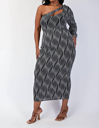The Curve La - Plus Size Glitter Knit One Shoulder Dress With Cutout